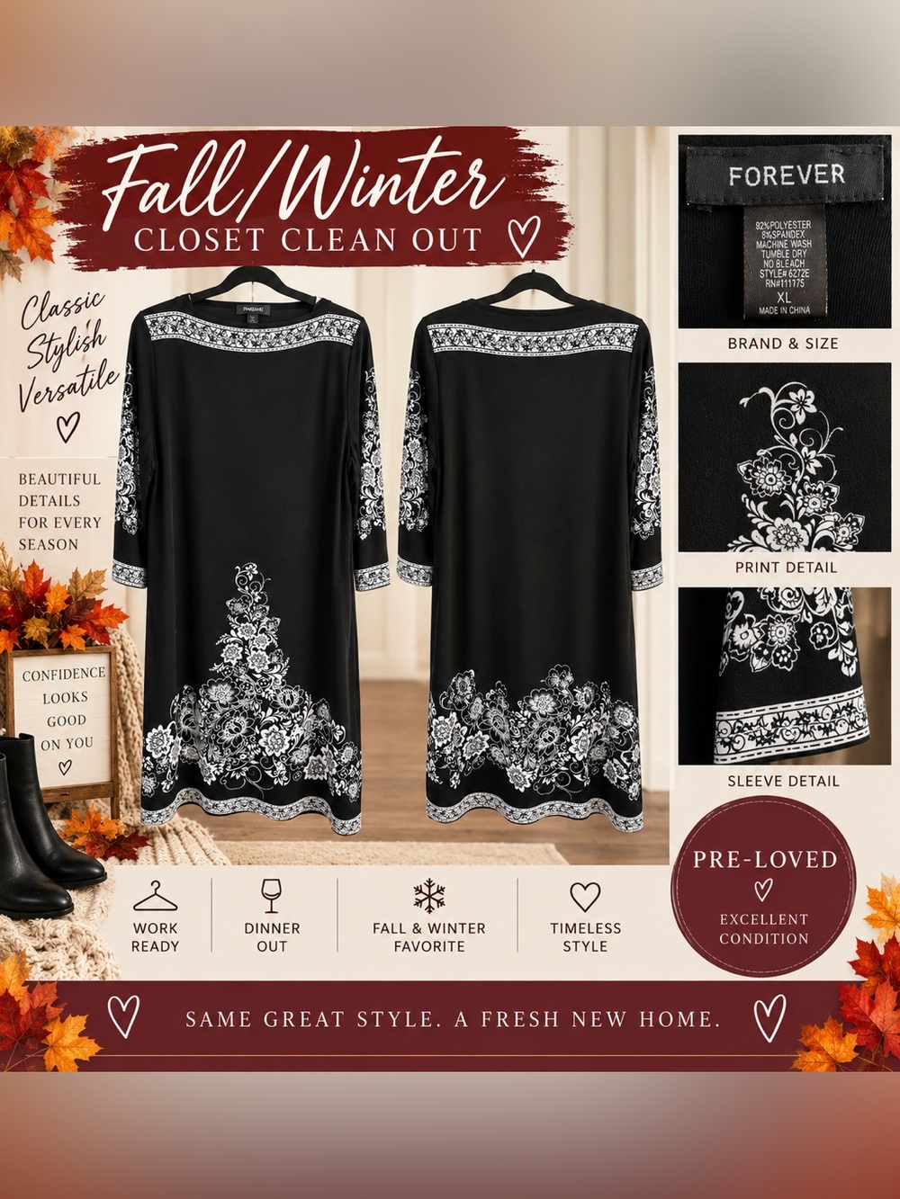 Forever 21 Black and White Floral Border Nightdress